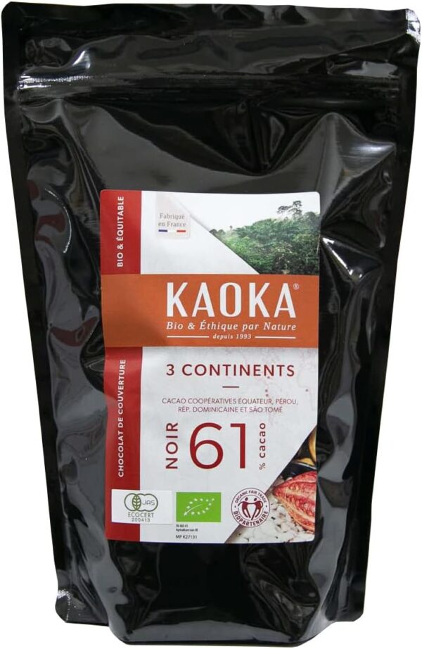 【業務用 製菓用】KAOKA (カオカ) トロアコンチネンツ カカオ 61% 1kg フランス産 オーガニックチョコレート 製菓用チョコレート 製菓用