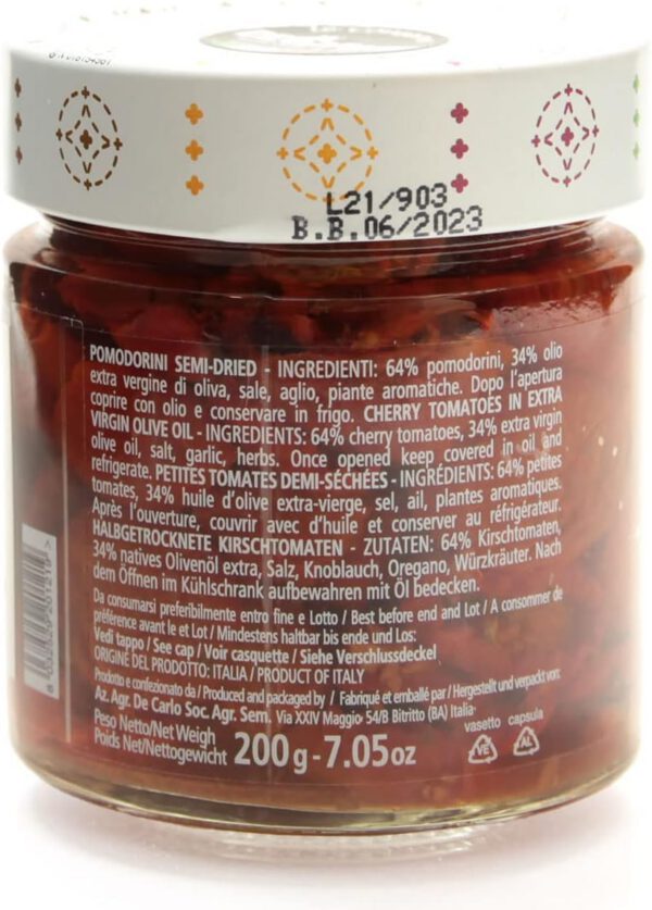 【25％OFF 】セミドライチェリートマトのオイル漬け 190g/デ・カルロ/sale - 画像 (2)