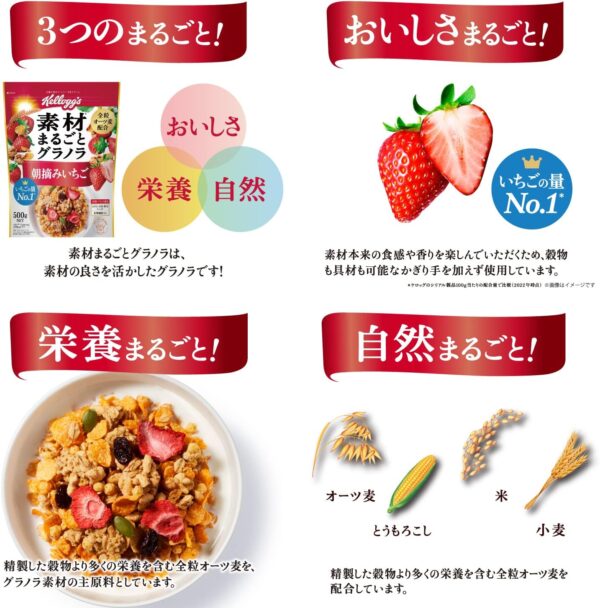 ケロッグ 素材まるごとグラノラ 朝摘みいちご500g×2個セット - 画像 (4)